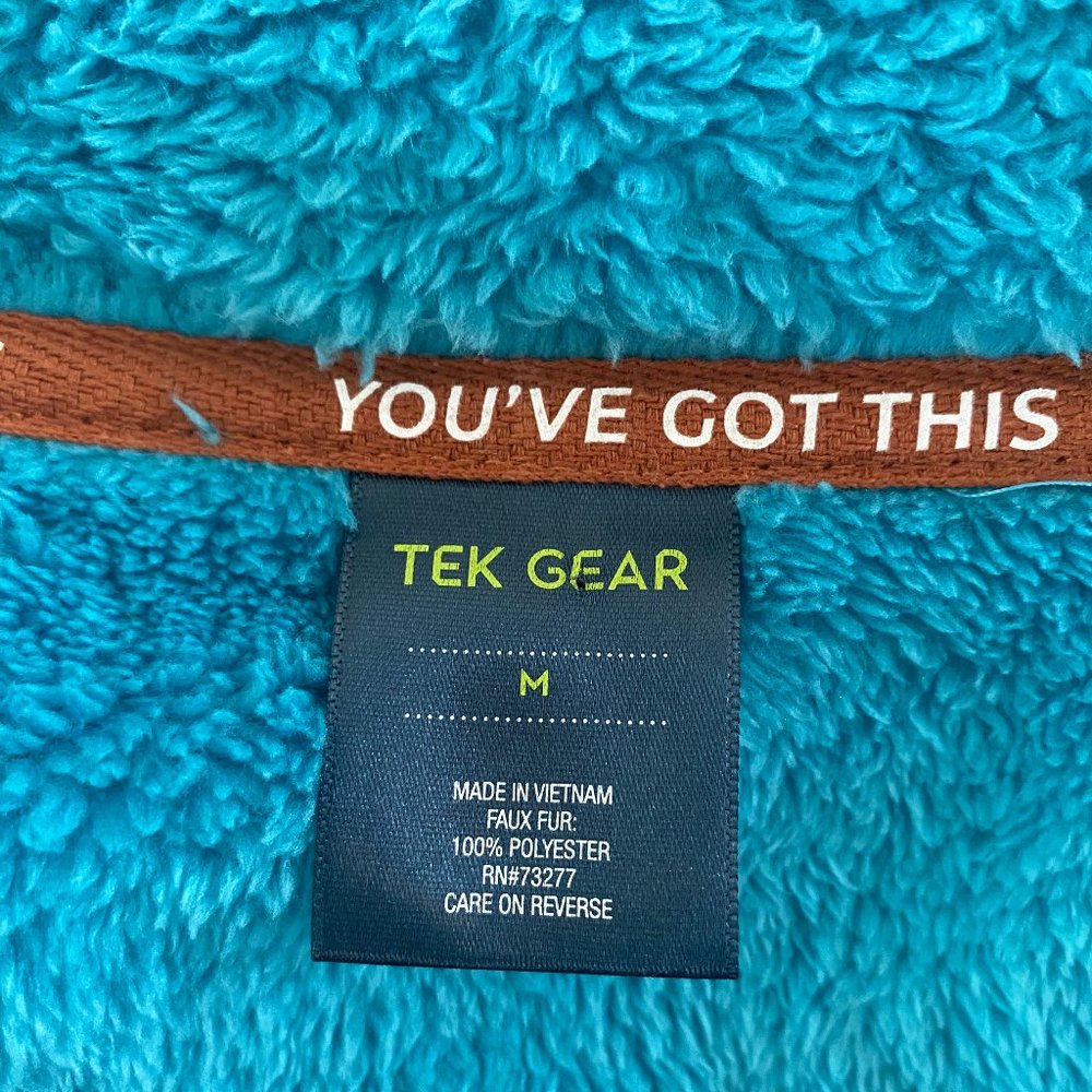 SOLD Tek Gear You've Got This Blue Contrast Brown Fleece Zip Front Jacket NWOT - Picture 5 of 15